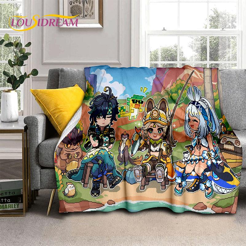 2025 New Cartoon Genshin Impact Character Solo Game Soft Blanket,Soft Throw Blanket for Home Bedroom Bed Sofa Picnic Child Gift