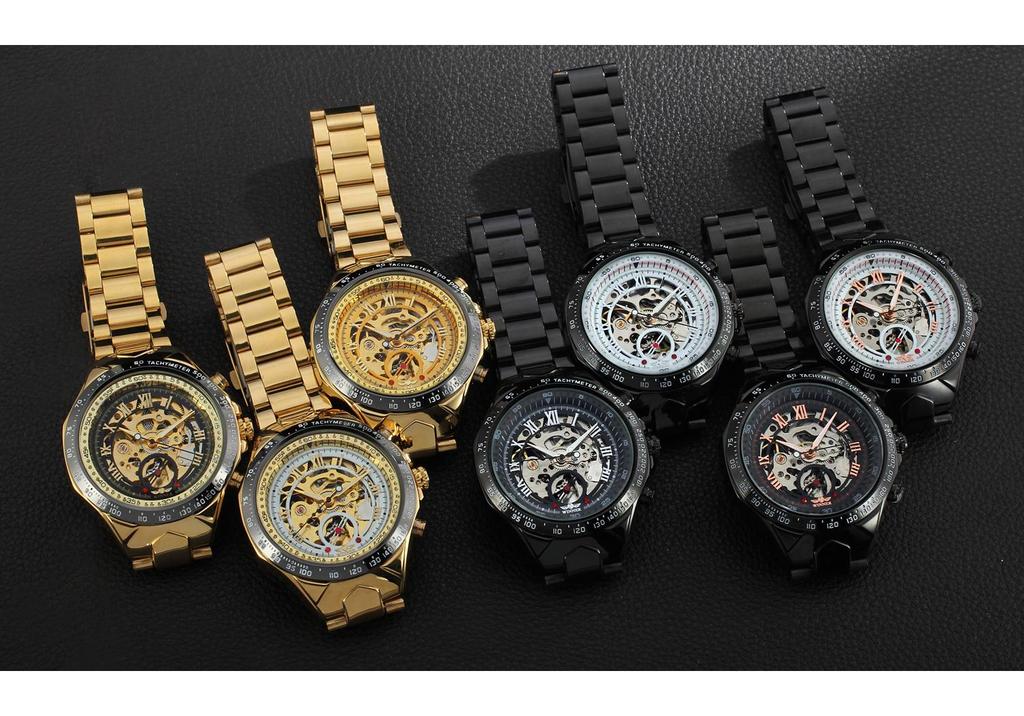 T-WINNER 8067 Men's Skeleton Automatic Mechanical Watch with Transparent Back – Business Style