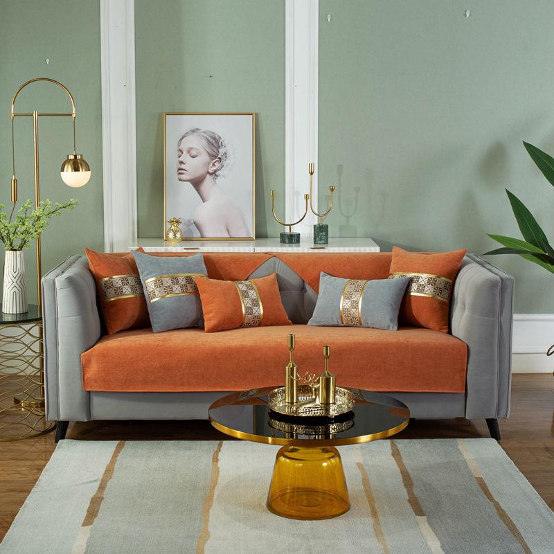 

Подушка для дивана из синели, универсальная высококачественная нескользящая легкая подушка для четырех сезонов, роскошная подушка в скандинавском минималистском стиле, чехол, полотенце 70x70cm оранжевый