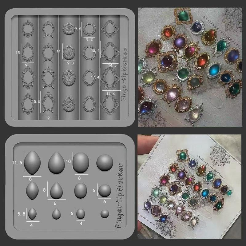 Gemstone Photo Frame 3D Transparent Nail Art Mold Silicone Carving Template Diy Nail Art Decorations Manicure Design Tools