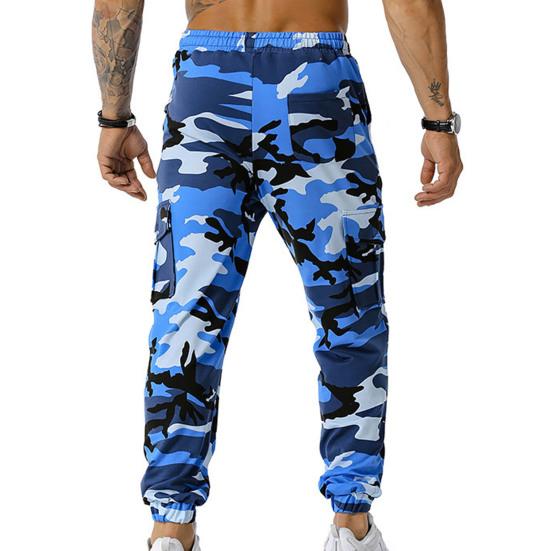 Men Sweatpants Camouflage Drawstring Elastic Waist Multi Pockets Streetwear Loose Ankle Tied Cargo Pants for Training Running Fitness