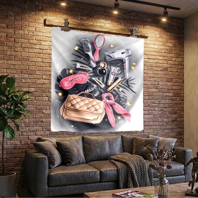Hair Styling Essentials Printed Tapestry, Wall Hanging,Livingroom, dormitory, Large Wall Decor, Fabric Decor Fan Birthday Gifts