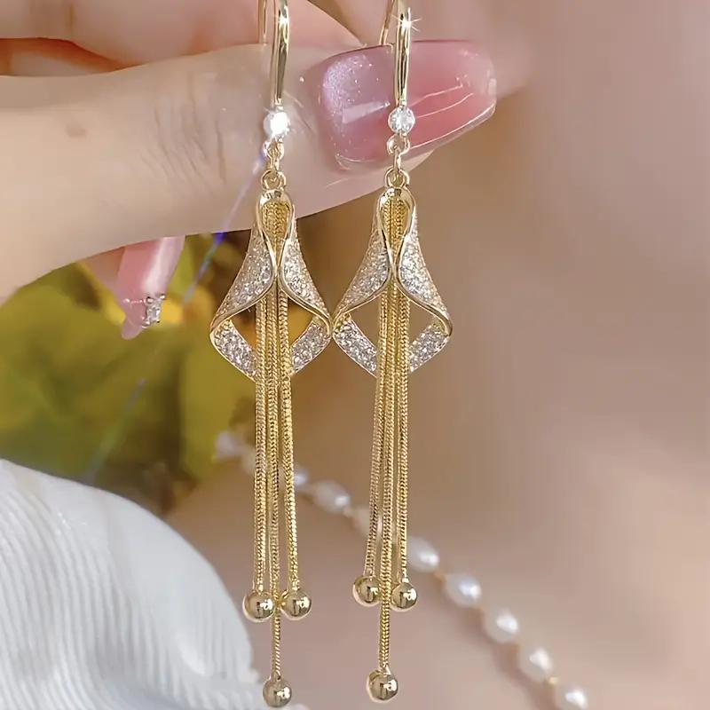 14K Gold Hypoallergenic Long Tassel Earrings 2 Pcs