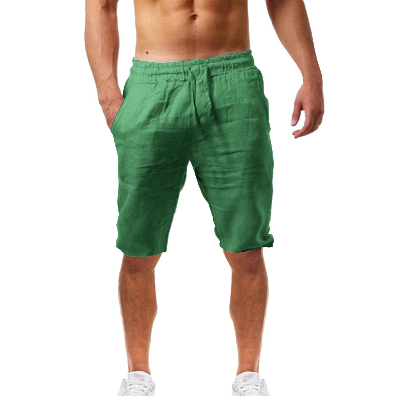 

2026 Summer Men s Loose Fit Cotton Linen Breathable Five-Point Sports Shorts Small зелений