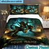 Custom Name 3PCS Alien Artwork Bedding Set,Including Duvet Cover And 2pcs Pillowcases Perfect for Bedroom,Dormitory,Fan Christmas Gift