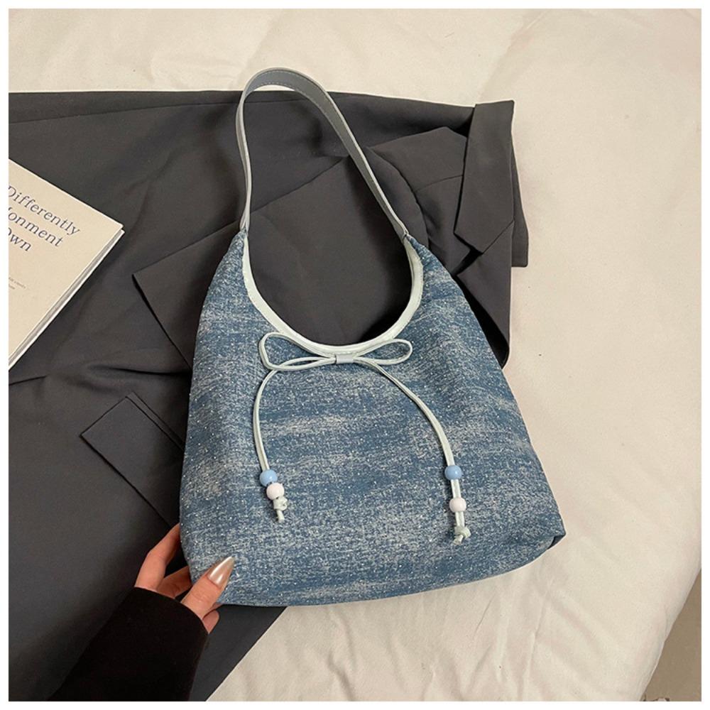 

Универсальные сумки на плечо с бантом, тканевая парусиновая сумка-тоут, модная джинсовая вспомогательная сумка, женская Style 2