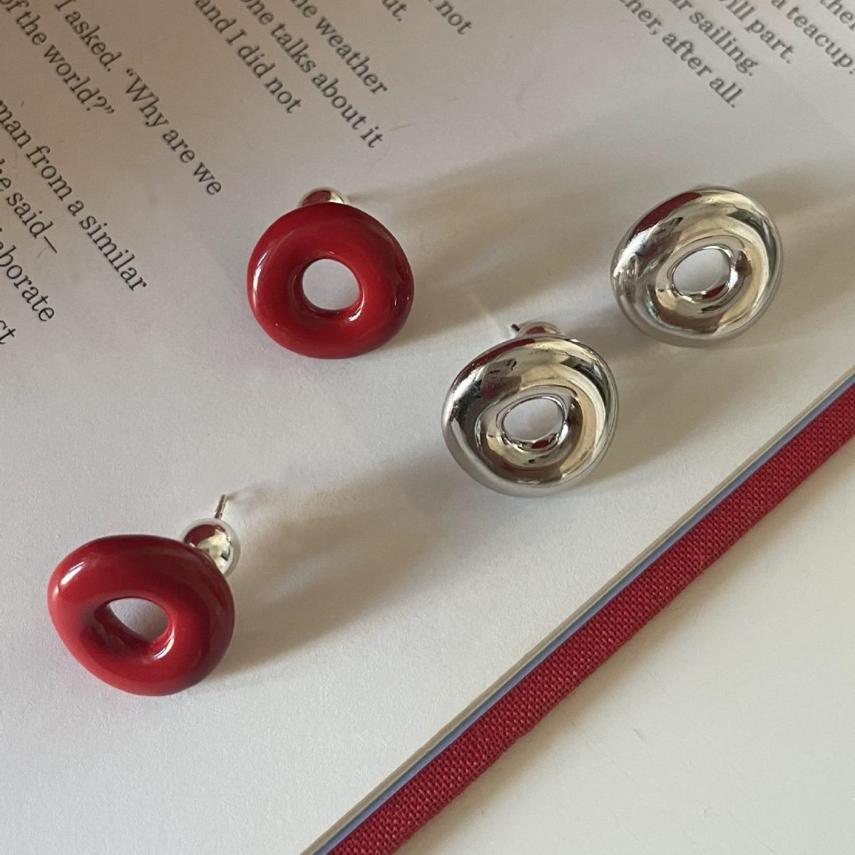 

Vintage Red Enamel Donut Stud Earrings with 925 Silver Needle