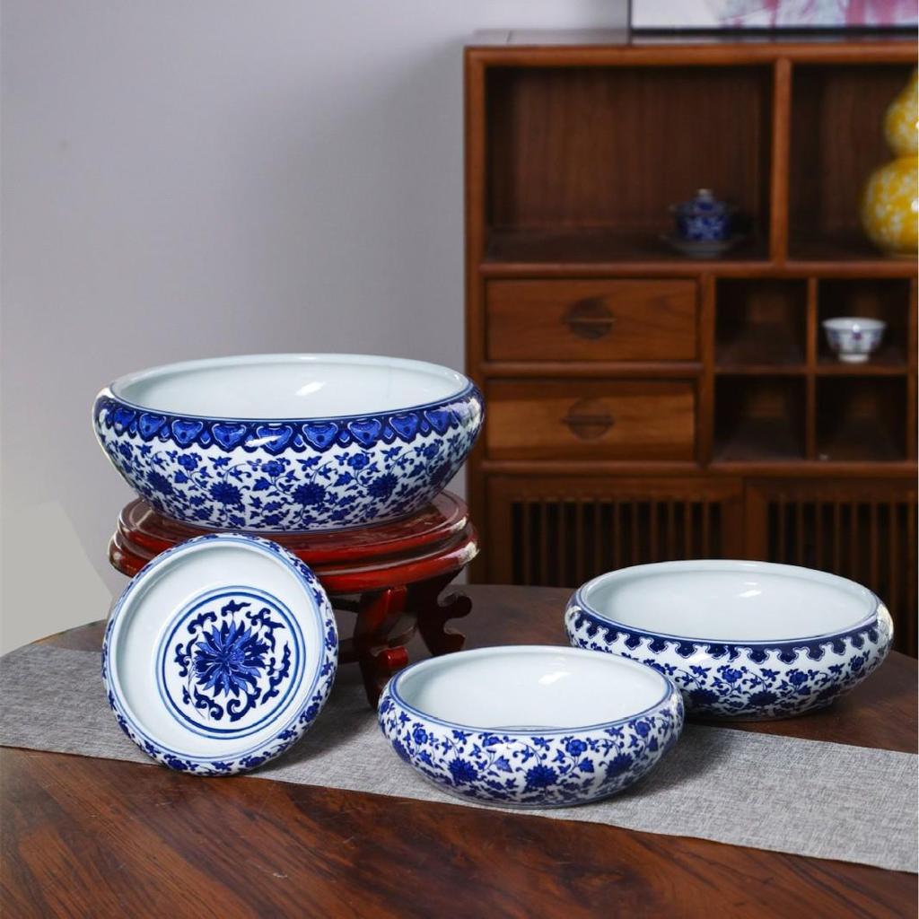 Blue and White Porcelain Fish Tank and Flower Pot for Home Decor