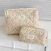 Yellow Floral Corduroy Makeup Bag - Korean Style, Portable, Large Capacity, Washable