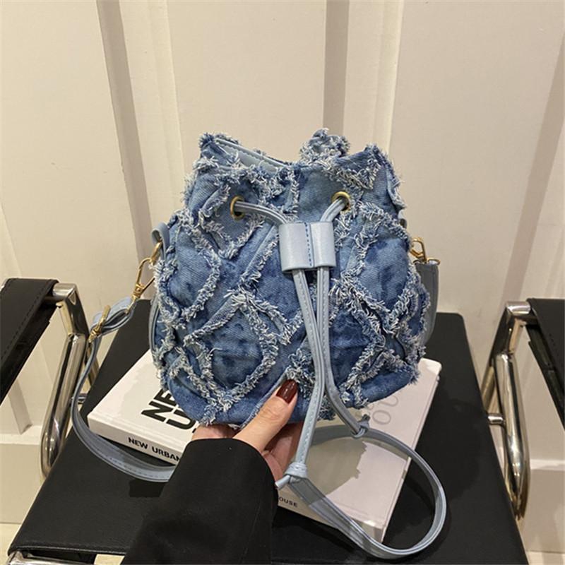 Mini Bucket Style Denim Bags for Women Stylish Drawstring Bag, New Bucket Cell Phone Bag, Versatile Women s Shoulder Cross Bags