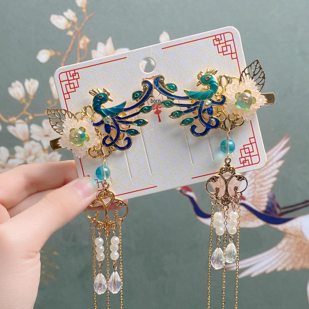 Han Chen Children's Hanfu Hair Accessories: Phoenix Tassel Hairpin & Ancient Style Headwear for Girls