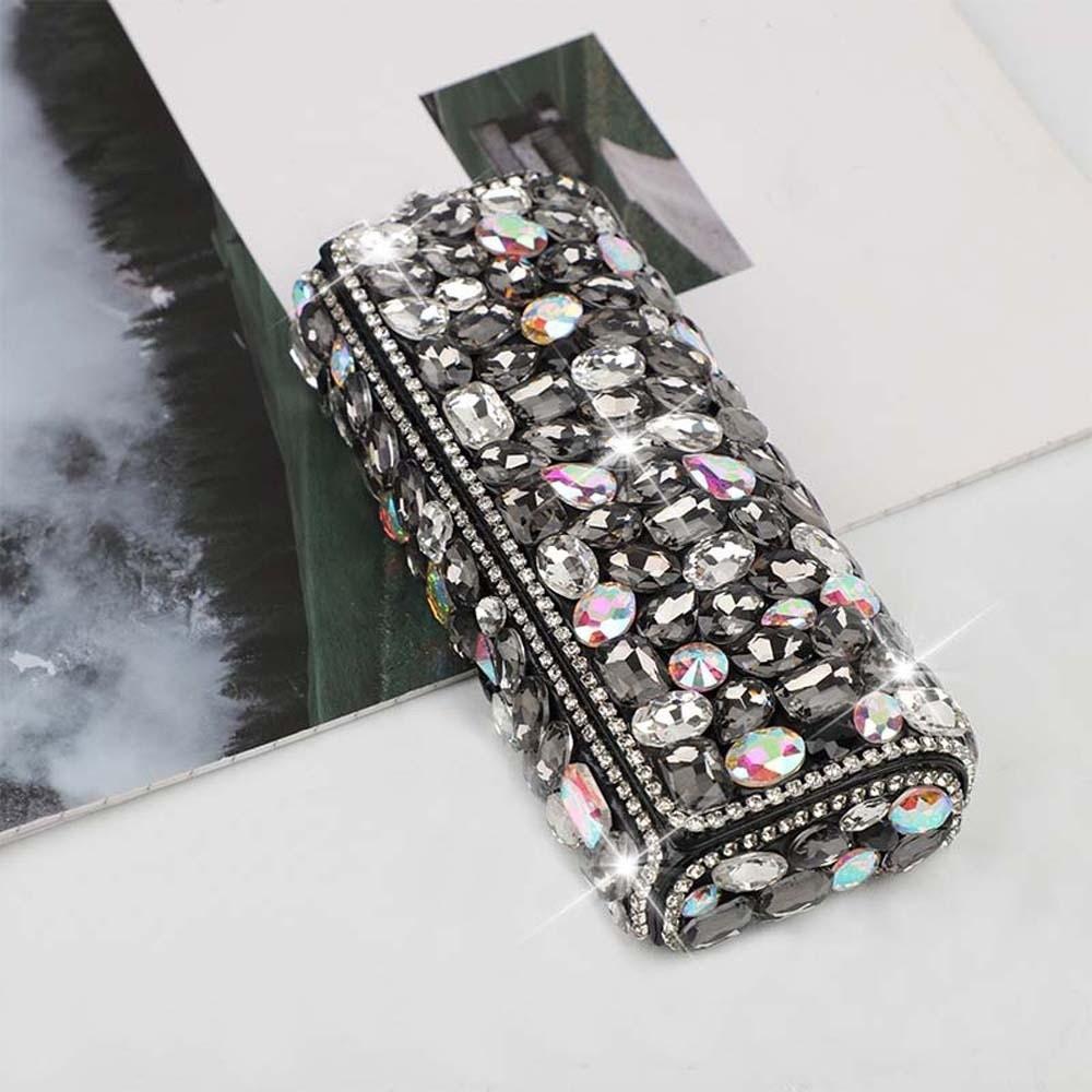 Shiny Rhinestone-inlay Glasses Case Leather Sunglasses Protective Case for Gifts
