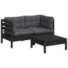 3 Piece Garden Lounge Set with Anthracite Cushions Pine Wood