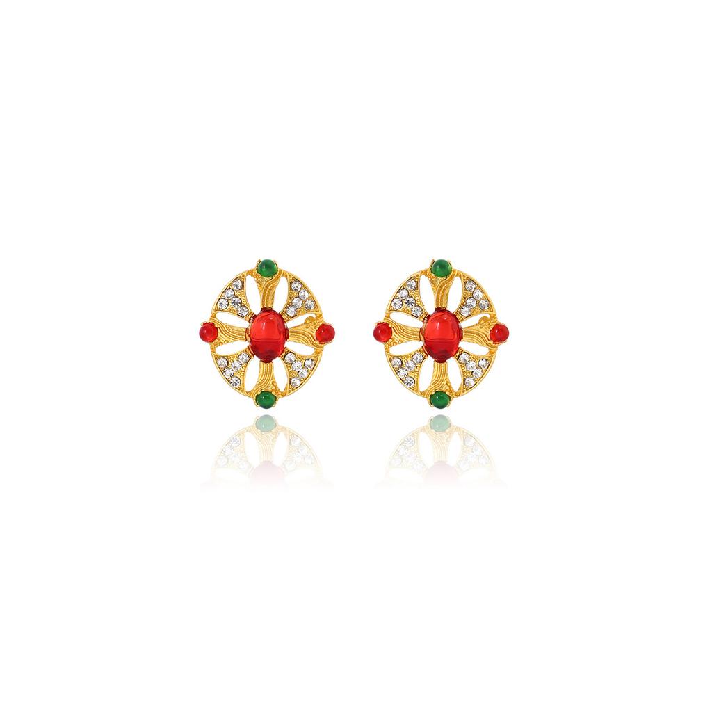 Chic and Elegant Elliptical Ear Studs with Sparkling Zirconia Stones In Retro Style