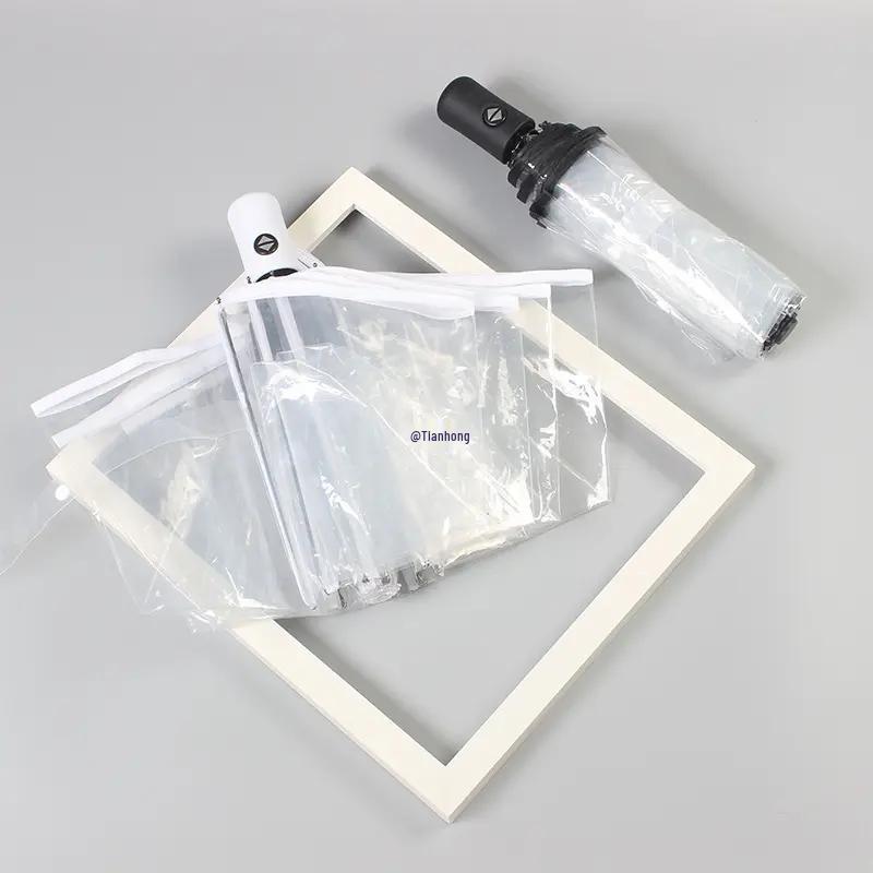 Japanese-Style Transparent Automatic Foldable Umbrella - Large, White, and Perfect for Influencer Photos
