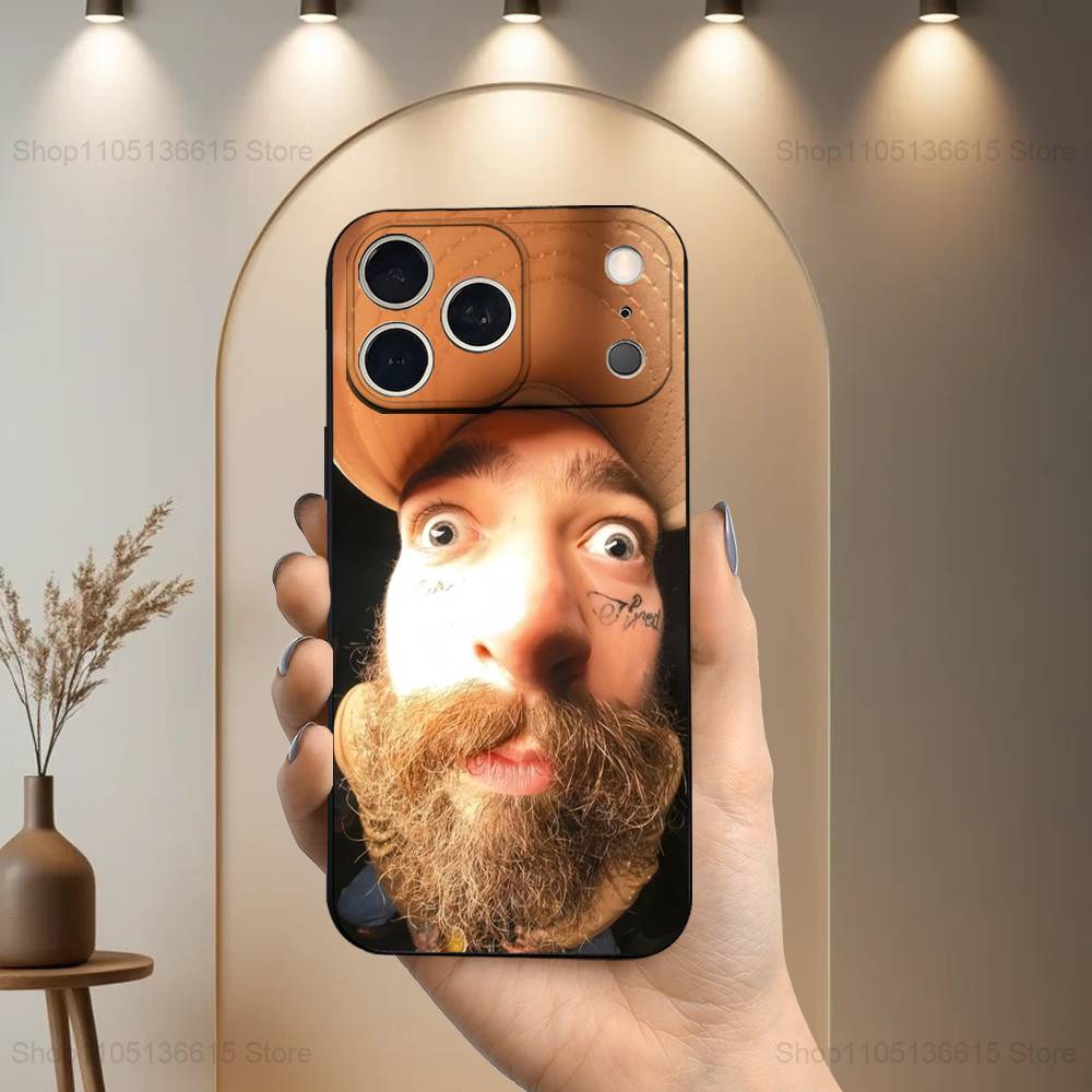 P-Post M-Malone Singer For iPhone 13,17,11,12,16,14,15,Plus,Pro Max,XS,X,XR,SE,Mini,8,7,Soft Silicone Black Phone Case iPhone12mini