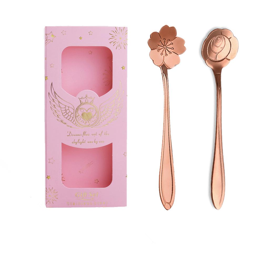 HANYANG Cutlery Set Small Spoon Gift Set Cherry Blossom Spoon Gift Set Rose Leaf Spoon Fruit Fork Gift Set