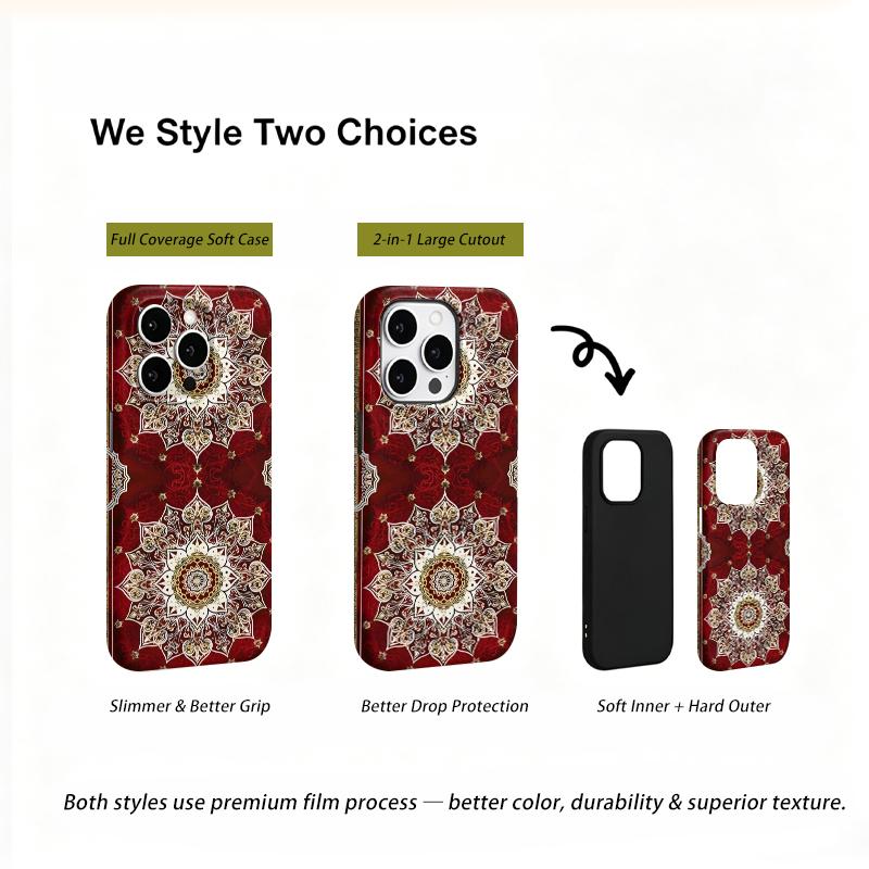 Opulent Red Gold Mandala Pattern Art Graphic Film Aesthetic Protective Shockproof Bumper Phone Case For iPhone 13 14 15 16 17 Pro Max Plus