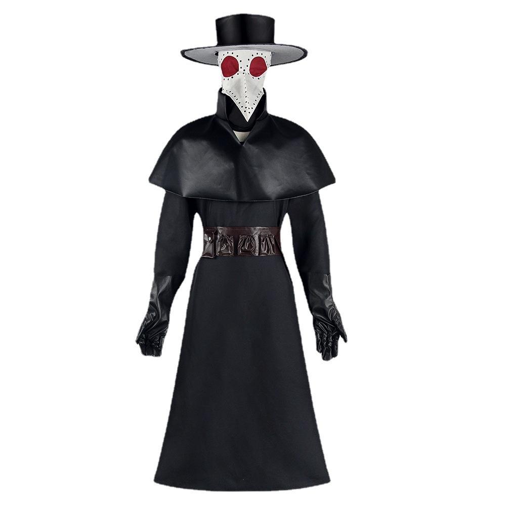 Costume da Cosplay Dottore della Peste, Outfit Oscuro da Dungeon di Halloween con Becco d'Uccello per Uomo