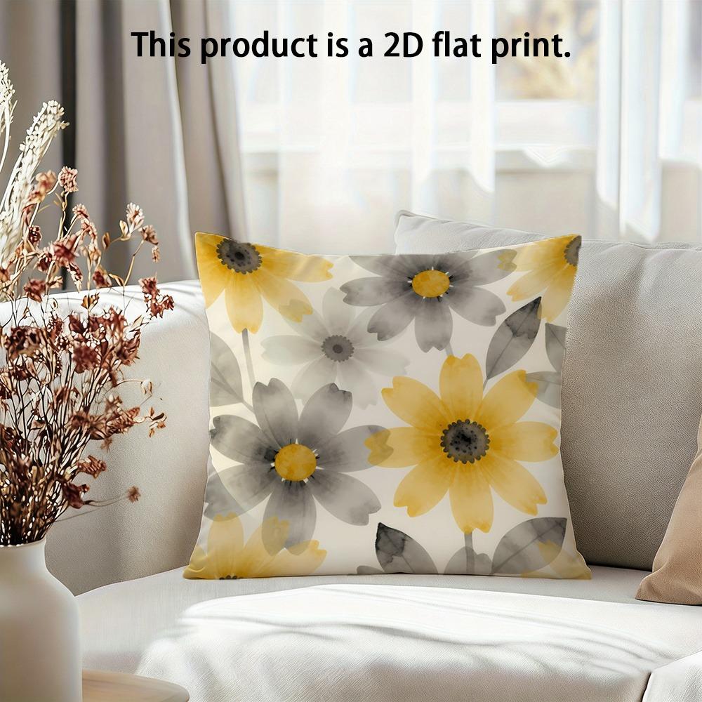 

1 piece, yellow-gray floral pattern 2D flat print pillowcase 40x40cm/16x16inch