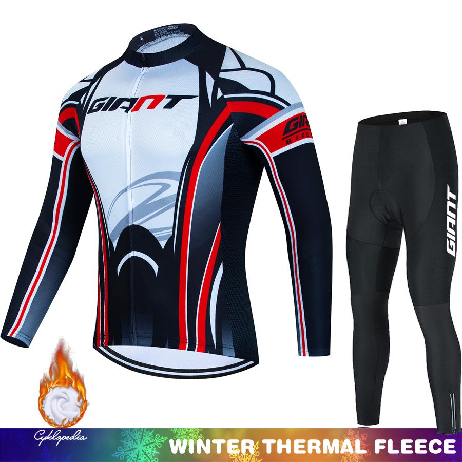 Retro Radtrikot Winter Fleece GIANT Fahrradkleidung Thermosuit Mann Herren Träger Sportbekleidung Set Outfit Termal Rennrad Räder