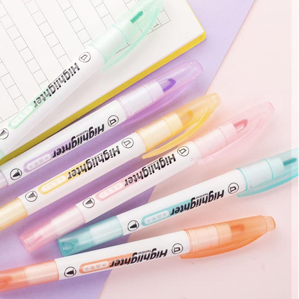 6Colors Dual-Tip Clear View Tip Highlighter, See Through Window Chisel Tip and Fine Tip, Back To School Stationery Supplies