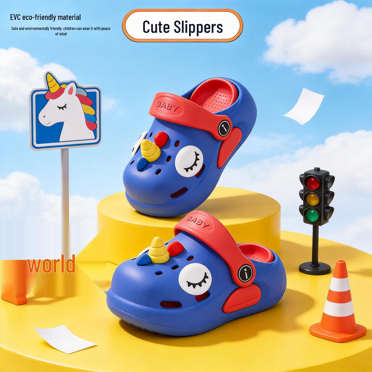 Unicorn Crocs for Kids 1-6 Years, Soft EVA Non-Slip Closed-Toe Sandals for Boys Girls 15.5cm (25-26) яркий синий