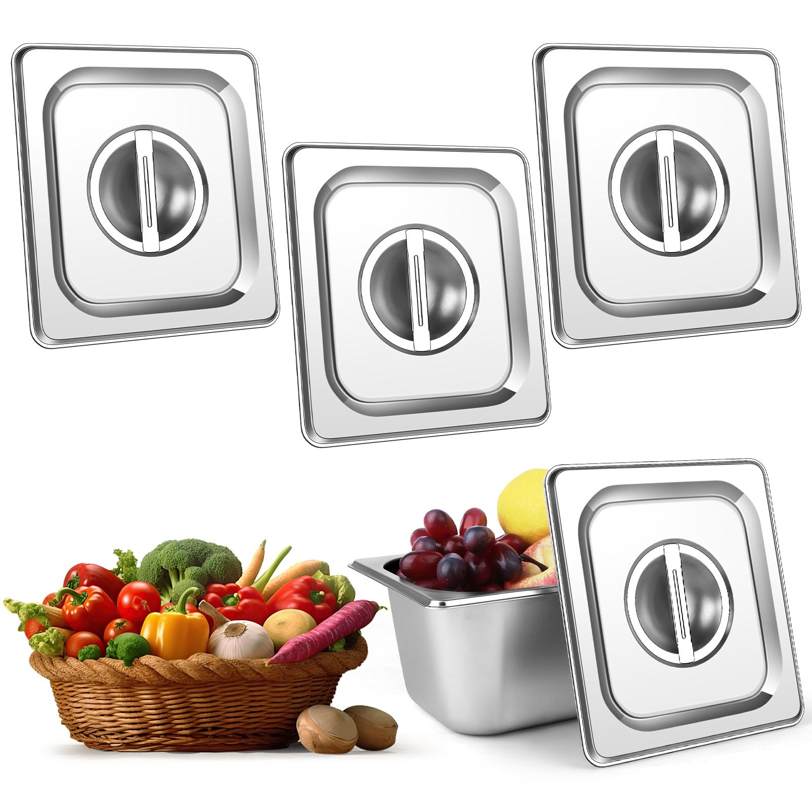 

3Pcs Stainless Steel 1/6 Gastronorm Pan Lid Stainless Steel Lid With Centre Handle,Silver, Compatible With All 1/6 Sized Gastron