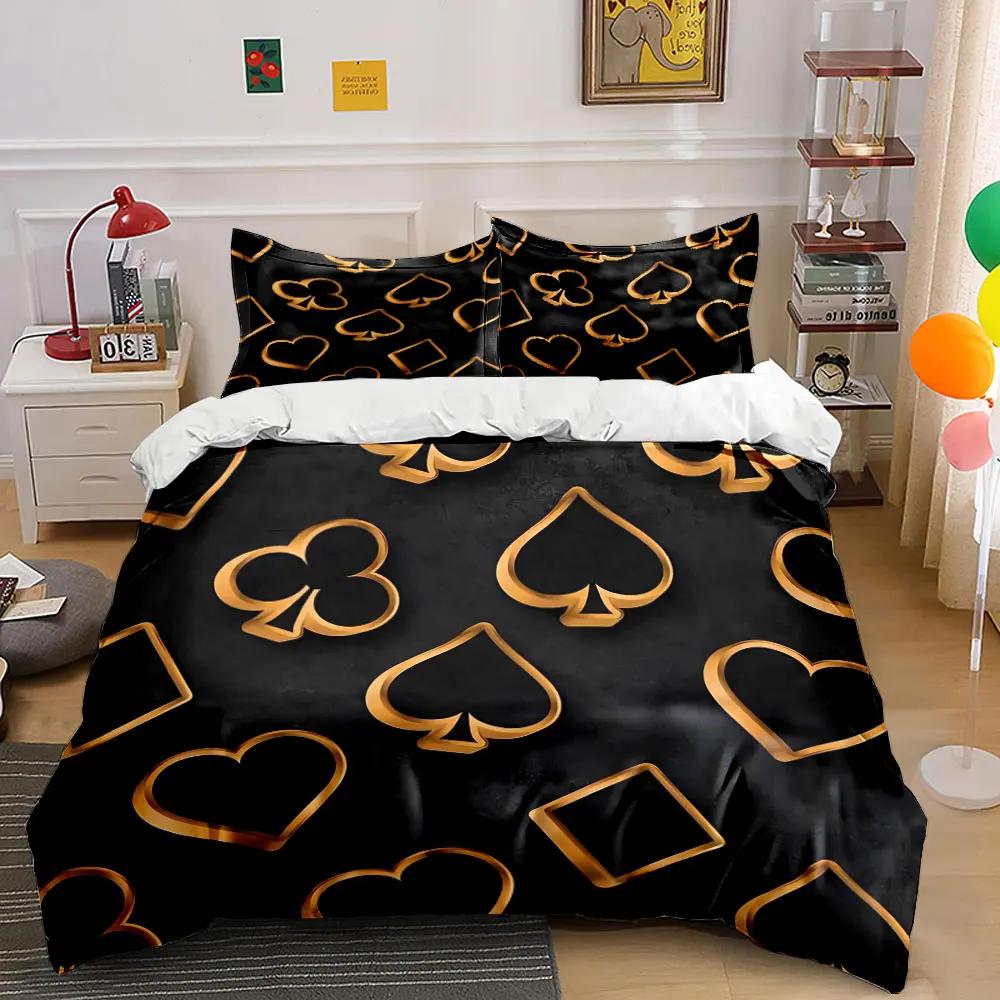 Golden Poker Suit Decorative Set Soft Comfortable Duvet Cover Bedding Set Included 1*Duvet Cover & 2*Pillowcases gift
