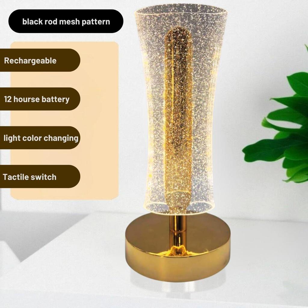 3D Acryl LED Nachtlampe mit Goldfuß – Sternenhimmel Taillendesign 4, Touch-Steuerung Kabellos Dekorative Tischleuchte für Schlafzimmer, Wohnzimmer