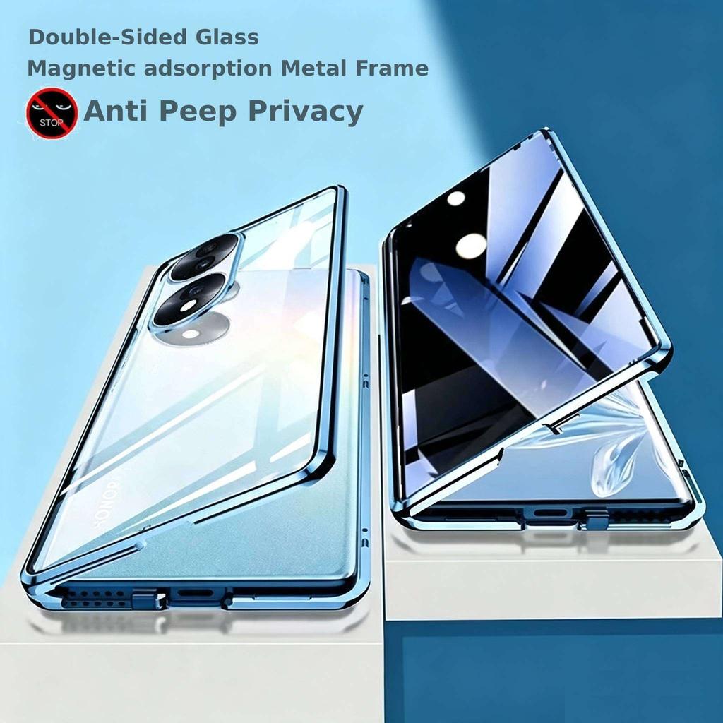 Anti Peeping Case for Huawei Honor 90 GT Pro 80 70 50, Double Sided Tempered Glass,Metal Frame with Lens Protector Phone Bumpers
