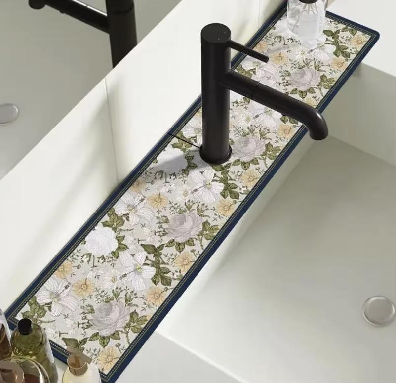 VIKAMA Cartoon Cute Faucet Mat Kitchen Super Absorbent Mat Coffee Machine Drain Mat Drying Mat Quick-Drying Bathroom Drain Mat