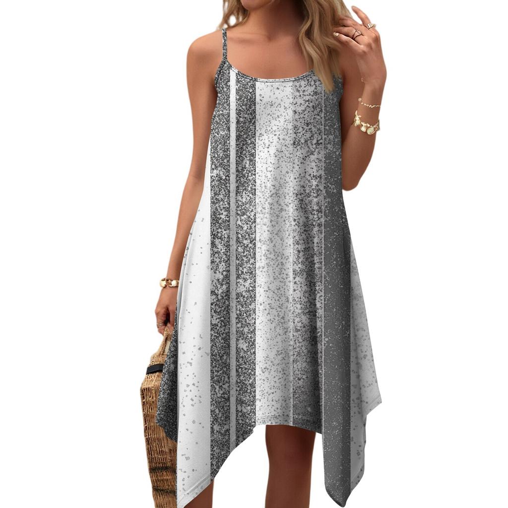 Women's Summer Casual Vintage Floral Print Round Neck Adjustable Suspender Dress With Pockets