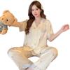 Cute Bear Pajamas Women'S Summer Short-Sleeved Trousers Imitation Silk Spring High-End Loungewear Thin Suit