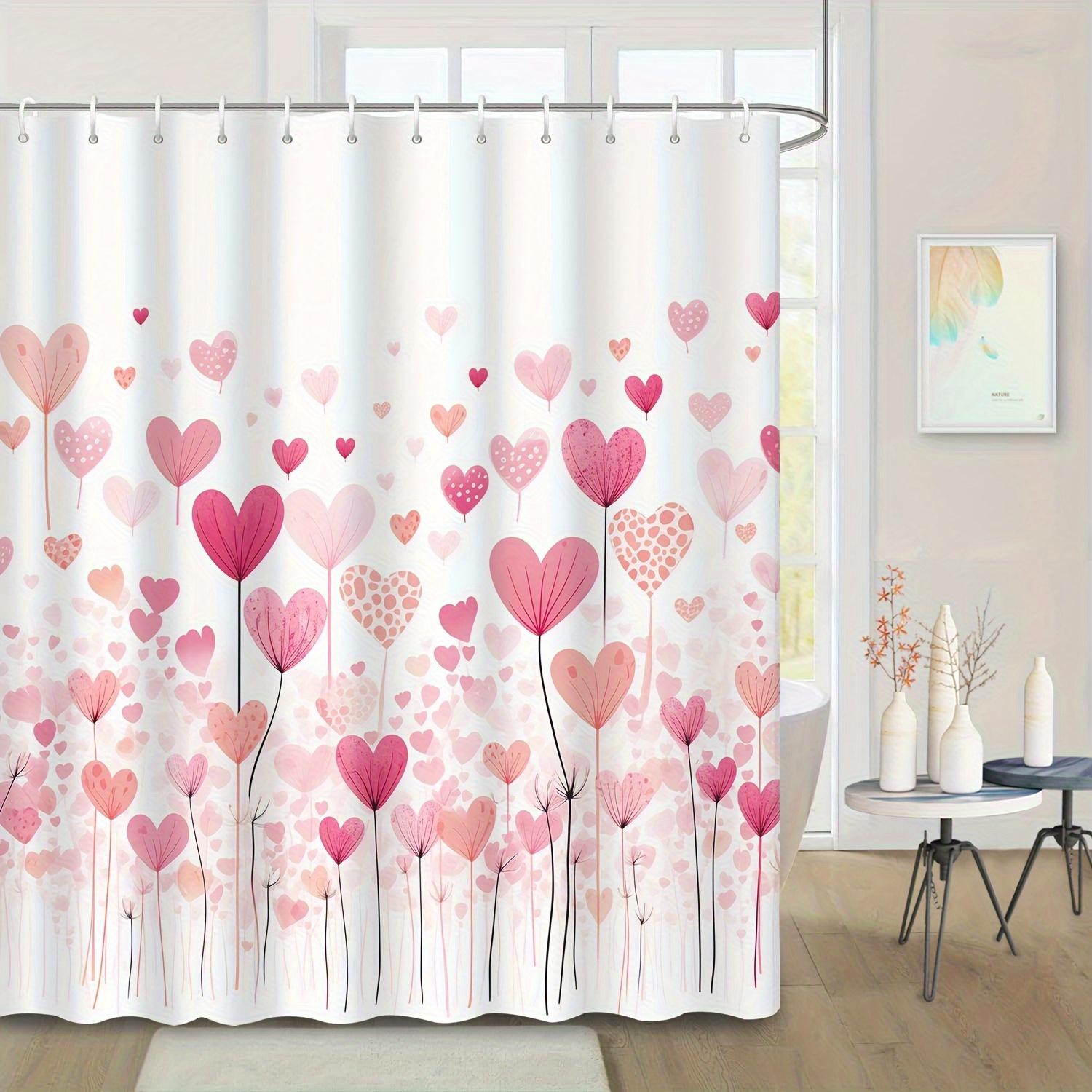 

Romantic Heart Floral Art Shower Curtain, 12 Hooks, Water-Resistant Polyester Bathroom Partition for Valentine s Day Decor W90xH180cm