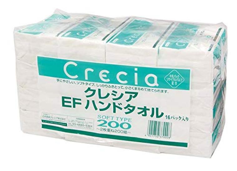 Nippon Paper Crecia Crecia EF Hand Towels, Double-ply Soft Type, 200 towels x 16 bundles