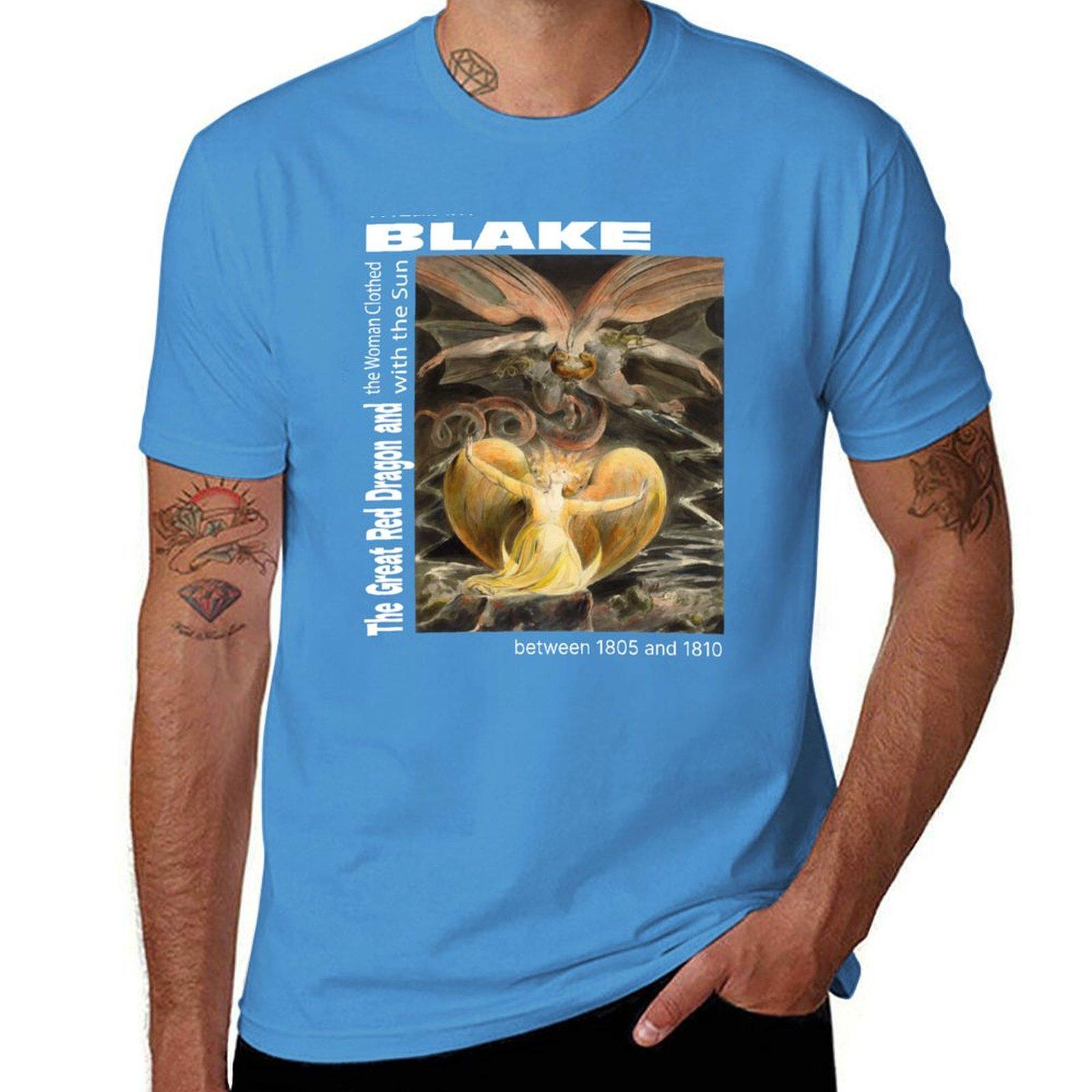 The Great Red Dragon and the Woman Clothed with the Sun Design by William Blake Painting Tshirt cute tops Mens cotton tshirt S