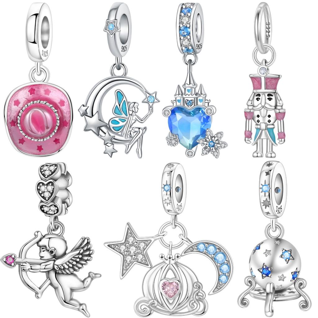 Orstarry 925 Silver Pink Denim Hat Charms Trendy DIY Jewelry Bracelet Pendants Party Beads Gifts for Women Girls