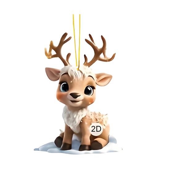 Yousheng 2D Flat Reindeer Car Rear View Mirror Charm Acrylic Cartoon Elk Christmas Tree Hanging Ornament Auto Interior Accessories for Window Wall