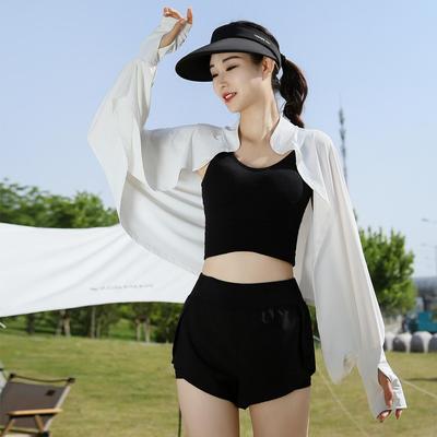 Ice Silk Sunscreen Jacket for Women In Summer Shawl for Cycling and Driving Short UV Loose Breathable Long Sleeved Jacket