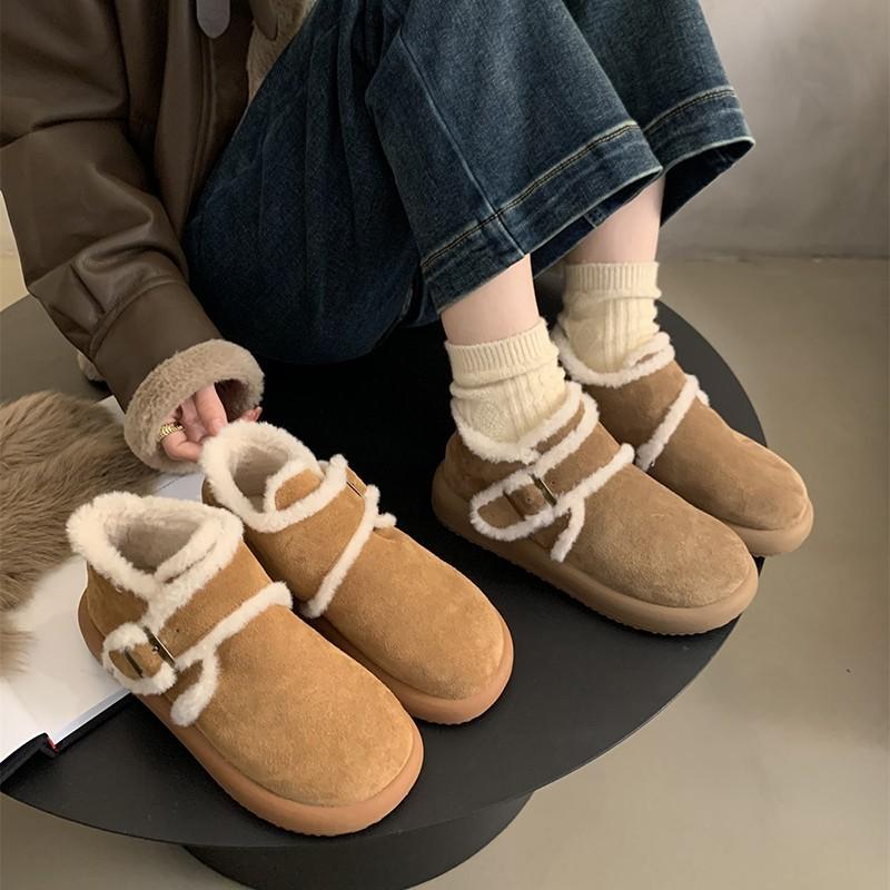 Women's Large Size Hairy Mouth Soft Sole Heightening Warm Fur One Winter Non-slip Snow Boots Plush Lining Outdoor Sports Cotton Short Boots