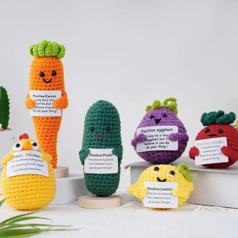 White Elephant Gifts Potato Mini Funny Knitted Wool Toy with Positive Card Cute Creative Life Doll Potato for Birthday Gift
