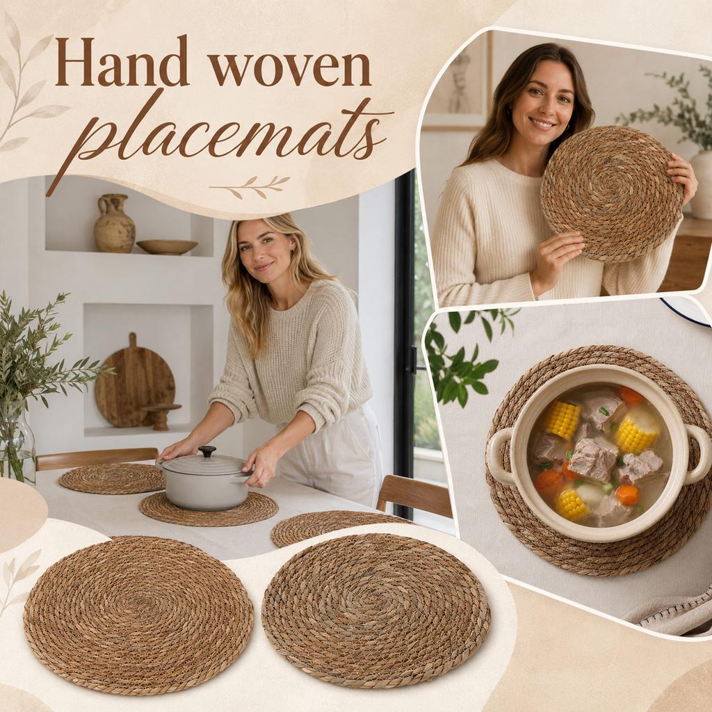 Handwoven Round Straw Placemat Natural Fiber Braided Table Mat Heat Resistant Coaster for Dining Kitchen Home Use