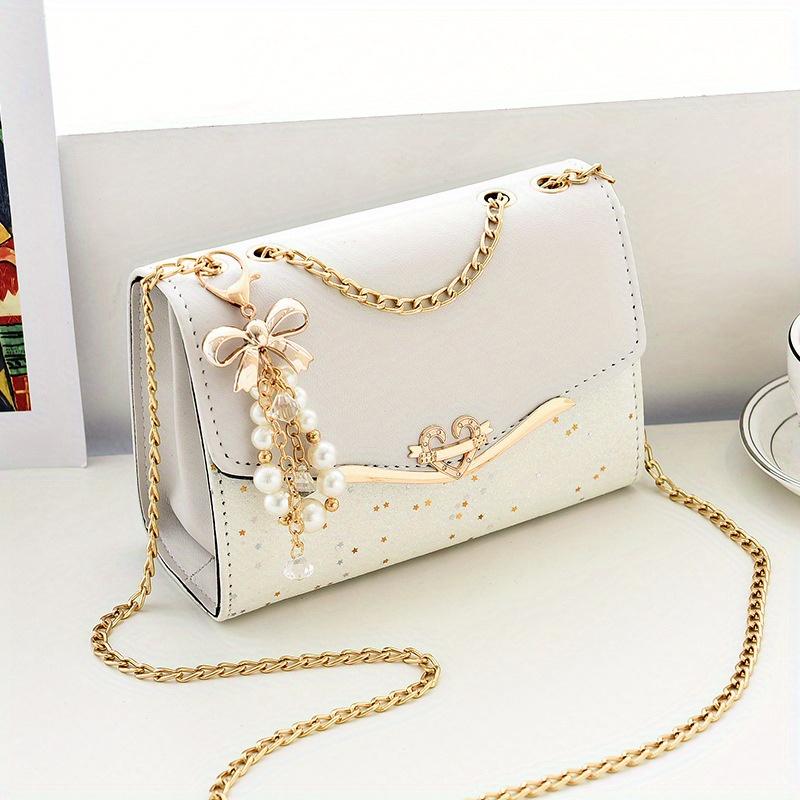 Festive Mini Shoulder Bag with Sparkling Details - PU Material, Lightweight, Adjustable Strap, and Magnetic Closure