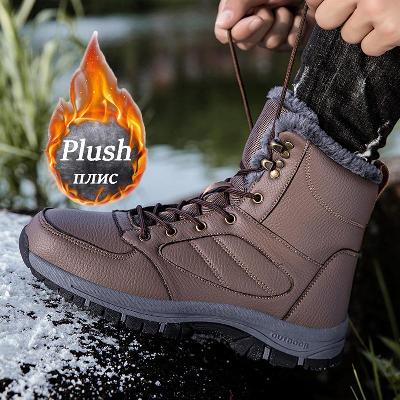 Men Winter Snow Boots For Waterproof Leather Sneakers Super Warm Men's Boots Outdoor Male Hiking Boots Work Shoes Big Size 39-48