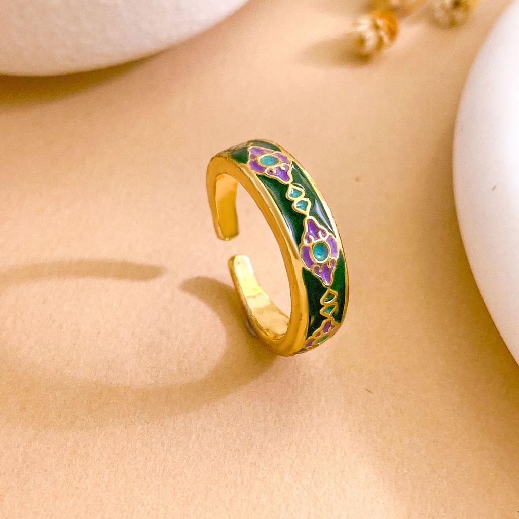 Ring rhombus geometric color ring temperament court style retro opening adjustable non-fading ring women