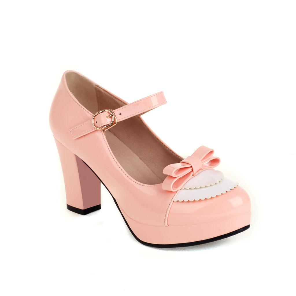 High Heels Damen Runde Spitze Schnallenriemen Einzelne Schuhe Frühling Mary Jane Schuhe Plateau-Sohlen Kleine Personen Erhöhen Höhe