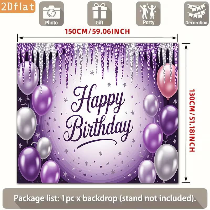 2D Glitter Icicle Purple Birthday Backdrop Banner Starry Theme Party Decor Background