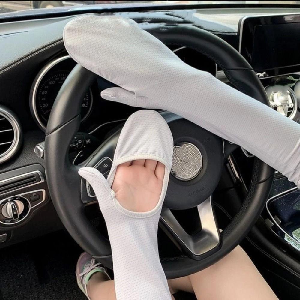 Elastic Sunscreen Arm Covers Thin Cycling Gloves Simple Long Ice Silk Sleeves  Driving