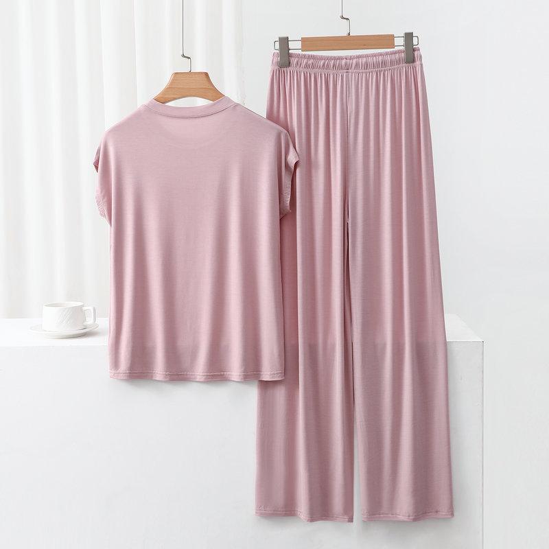 Modal Loose Homewear Set O-neck Tshirts Short Sleeves and Wide Leg Pants Casual Streetwear Suit All Match